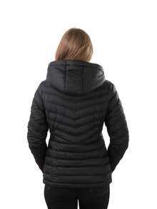Women's Quilted Jacket 橫壓紋純色保暖外套 拉鍊口袋 時尚簡約 百搭 - 黑色 - 查看 4