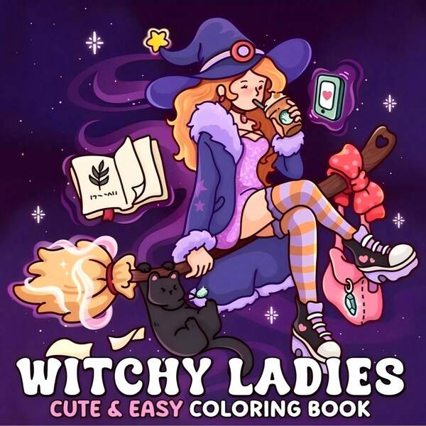 35 صفحة "سيدات ساحرات": كتاب تلوين للبالغين والمراهقين يتضمن فتيات جميلة، سحر الساحرات وحياتهن، ومشاهد مريحة للاسترخاء، مناسب كهدية لعيد الميلاد والكريسماس وعيد الهالوين