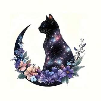 1 pièce/2 pièces/3 pièces Autocollants de transfert thermique colorés de chat noir, autocollants DIY lavables en polyester convenant pour les t-shirts, jeans et sacs à dos, transfert thermique en PVC