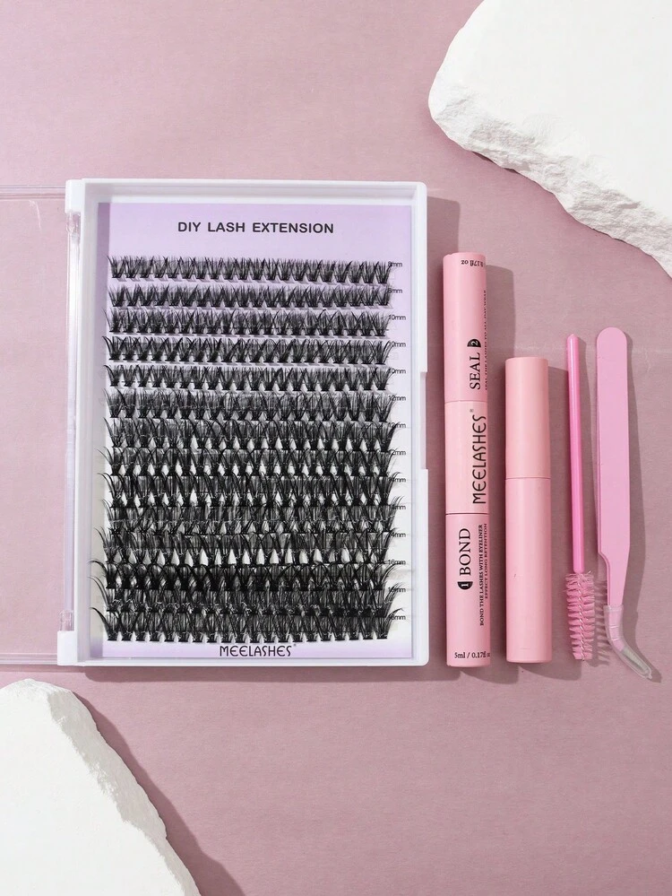 40 piezas Juego de pestañas postizas, kit de alta capacidad de racimos de pestañas individuales naturales para principiantes con pegamento en caliente, kit de pestañas segmentadas DIY, pestañas, pestañas postizas - Negro - Añade 11