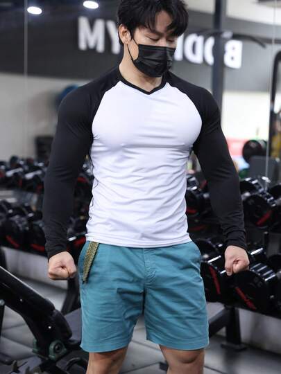 Herr kompressionströja med lång ärm - Rund hals, Stretchigt tyg, Lämplig för utomhusbruk, gym, löpning, träning, sportuniform, träningspass