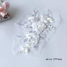 4/2pcs 3D Floral Lace Embroidered Appliques, Polyester With Shiny Sequins And Beads, Pink And White Flower Design, Suitable For Crafts, Wedding Bridal Decor, Home Decor, Art Supplies, Weaving, Embroidery Patches