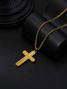 Cubic Zirconia Cross Pendant Necklace For Men 18K Gold Plated Stainless Steel Necklaces Vintage Goth Cross Charm Round Chain Beads Chain Lip Chain Jewelry Daily Wear Christmas Gifts