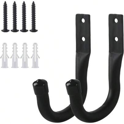 2 Pcs Heavy Duty Garage Hooks Hanging, Metal Bike Hook Garage Wall Mounted J Hooks Hanging Bikes Bicycles Tools Ladder Hooksfor Ceiling Garden Outdoor Storage Racks Holders Organization