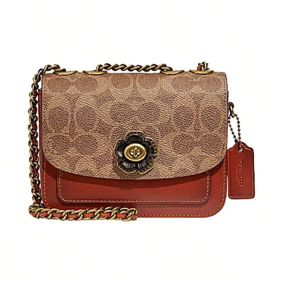 Coach Madison 16 Camellia Twist-Lock Signature Logo Colore a blocchi Mini Tote Spalla Borsa a Tracolla C0829-B4NQ4