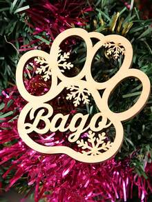 1 personalisierte Haustier-Name Weihnachtsdekoration - Laser-geschnittener Hundeanhänger mit Pfötchen-Aufdruck, individuelle Hängedekoration, geeignet für kleine Hunde, künstliche Holz-Feiertags-Dekoration - Geschenk für Haustierbesitzer, geeignet für Bäume, Baumschmuck, Retro-Stil, Dekoration, Hundebesitzer