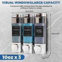 Shampoo And Conditioner Dispenser, Shower Dispenser 3 Chamber No Drill Shampoo Dispenser For Shower Wall Mounted Shower Soap Dispenser For Bathroom Hotel, 3*300ML - 銀色 - 查看 4