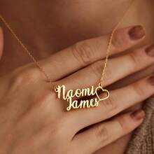 1 pieza Collar con colgante de corazón personalizado con dos nombres, collar con placa con baño de oro de 18K, collar para parejas, collar para madre, regalo de cumpleaños para ella - Dorado - Ver 2