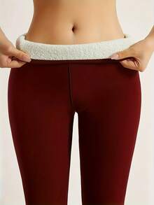 Christmas  Halloween    Fashionable    Warming  Soft    Fabric    Winter    Winter Fleece-Lined Thermal Pants Fleece-Lined Yoga - Đỏ - Xem 2