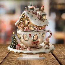 كوب بشكل بيت زنجبيل من الأكريليك بطراز بوهيمي مع شعار وشارة - ديكور مكتبي للكريسماس، متعدد الاستخدامات، بدون نص، مناسب للمنزل والمقهى ومكتب العمل وديكور غرفة النوم