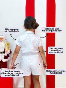 Kit 2 Kids Jumpsuit Girl Blogger Dungarees Youth Jeans Shorts Zipper Casual Fashion - 紅色 - 查看 8