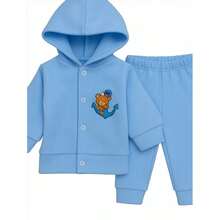 Conjunto Soft Masculino Com Capuz e Aplique Roupa de Bebe Frio Inverno Menina