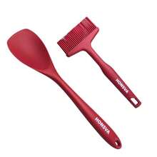 HONSVA Espátulas de silicona para hornear con cepillo para polvo de repostería resistente al calor premium para cocinar voltear agitar barbacoa repostería hornear diseño de una pieza suave y - Rojo - Ver 5