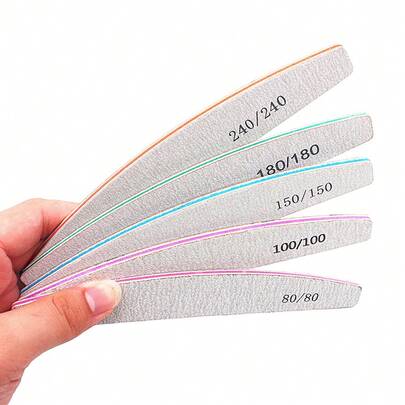 5pcs Professional Crescent Shape Nail Files, Double-Sided Grit Scales 80/100/150/180/240 Grit Nail Buffers, Minimalist Nail Salon Use