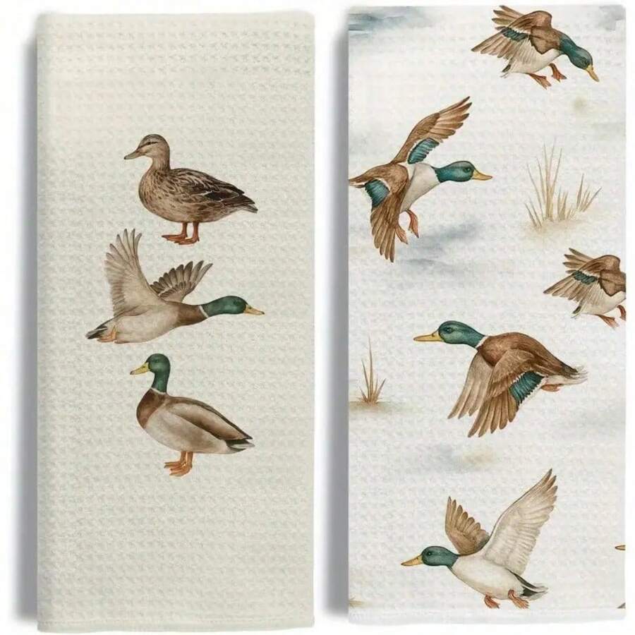 2pcs 15.75x23.62 Inch Duck Lover Gifts Kitchen & Hand Towels For Bathroom, Mallard Decor Dishtowel And Tea Cloths - Mix - View 1