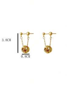 1 Cặp bông tai thiết kế nút xoắn tông vàng cổ điển, bông tai đính đá trước và sau thời trang & đa năng - Vàng - Xem 5