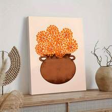 1pc, Abstract Floral Canvas Wall Art, Modern Bohemian Orange Flower Pot Print, Botanical Decor For Living Room Bedroom Office, Minimalist Aesthetic Home Artwork, Solid Wood Frame Painting, Easy To Install - 111 - 查看 1