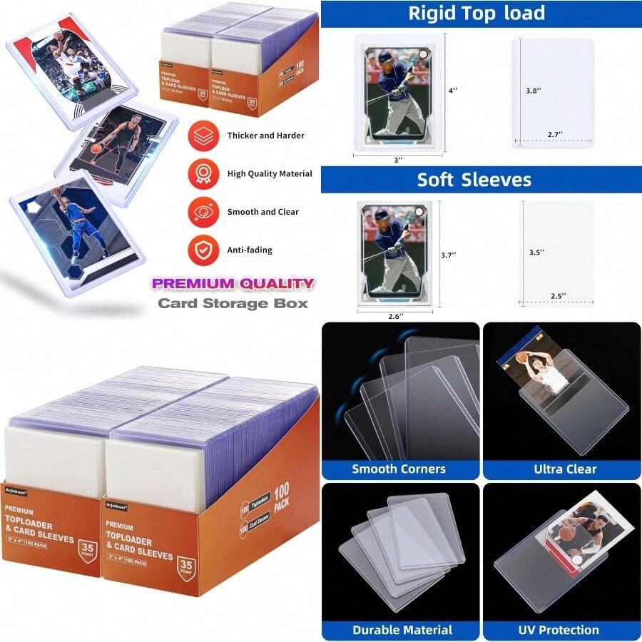 YC 400 Card Sleeves Top Loaders For Cards Arjiekwei 3"X4" Baseball Cards Protectors Hard Plastic Premium Toploaders Holder For Trading Sports Football Game Card 200 Top Loaders + 200 Penny Sleeves Fashion - 白色 - 查看 1