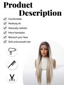 13*4 High Density Lace Front Wig, 150% Density, Premium Quality Comfortable Women Wig, Ombre Blonde, 30 Inch Medium Straight Hair, Made Of Heat Resistant Synthetic Fiber, Suitable For Vacation, Family Gathering, Cosplay And Daily Wear - Blonde Ombre - View 10