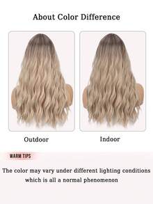 18 英寸女士假发顶部稀疏头发耐热纤维合成女士卷发波浪形（渐变浅棕色至金色） - 彩色 - 查看 8