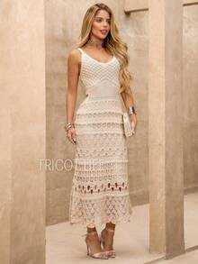 Women's Midi Dress, Lace Tricot, Party, Beach, Sophisticated, New Year's Eve, Christmas, Holidays, Beach, Wedding, Godmother - 沙 - 查看 8