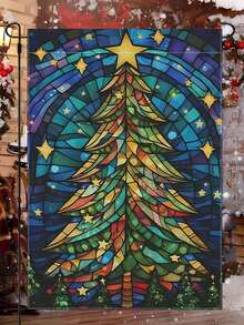 1 Peça Bandeira de Jardim Dupla Face Árvore de Natal Colorida - Poliéster Durável, Ótima para Decorações de Casa e Quintal, 30 x 45 cm, Não Inclui Mastro
