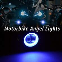 LED Halo Lights (Set Of 2) | Multi-Color White And Blue Angel Eyes For Motorcycles And Cars | Durable Black Housing | Easy To Install | Hardwired | Enhanced Visibility, Automotive Halogen Light | Round Halo Light, Car Halo Light, 12-24V, Hardwired, No Batteries - Motorcycle-angel Eye Lights - View 2