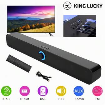 Kinglucky Premium Soundbar, Surround Sound, Large Size, Wall-Mounted Or Tabletop, High-Fidelity Audio, Ideal For Home Theater And Music Enthusiasts, Crystal-Clear Sound And Deep Bass. Equipped With RGB Lights, Stylish Appearance. Soundbar Audio System, TV Audio System, Remote Control, Coaxial Cable, Audio Cable, Supports Wireless Connection, USB, TF Card. Suitable For TV/Computer/Mobile Connection, Great Gift.