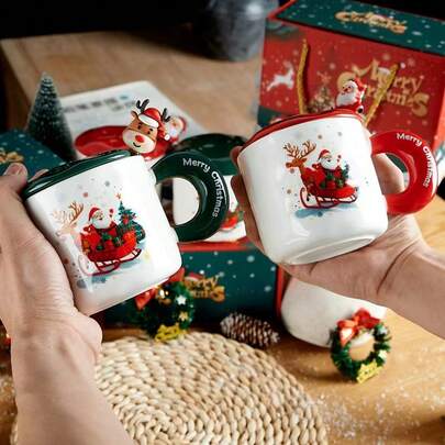 1 pièce Tasse de Noël 2025, tasse de Noël créative avec couvercle et cuillère, cadeau pratique et , décoration de Noël, ambiance de Noël de haute qualité, convient pour le petit-déjeuner, la bouillie d'avoine, le café, grande capacité