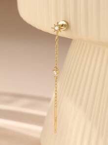 EleRunis 1pc 925 Sterling Silver Rhinestone Long Tassel Cartilage Earring Studs For Women, Daily Wear, Wedding, Party, Valentine's Day Jewelry - Gold - View 3