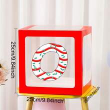 1 pieza Caja decorativa con globos con tema navideño, combinación de 26 elementos navideños en letras y caja transparente roja que se puede combinar para formar XMAS o JOY según los requisitos, para decoración de fiestas navideñas, adornos navideños, productos de combinación DIY navideños, regalos navideños, cajas de globos con tema navideño