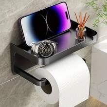 3pcs Wall-Mounted Tissue Box Holder With Phone Stand, Adhesive No Drilling Required, Multi-Functional Space Saving, Suitable For Bathroom Storage, Durable Plastic Modern Design Stylish Home Decor