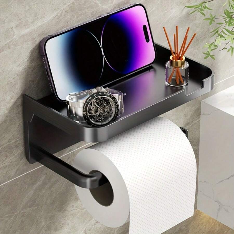 3pcs Wall-Mounted Tissue Box Holder With Phone Stand, Adhesive No Drilling Required, Multi-Functional Space Saving, Suitable For Bathroom Storage, Durable Plastic Modern Design Stylish Home Decor