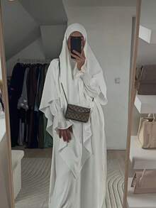 两件套：希玛尔头巾祈祷头巾 + 宽松舒适的阿巴雅穆斯林长袍，适合女性日常穿着和祈祷，四季皆宜 - 彩色 - 查看 4