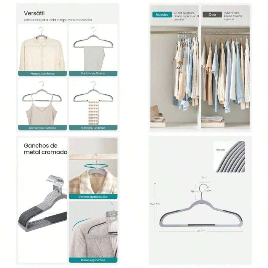 - Perchas de plstico para Ropa, Paquete de 30 Perchas, Ahorro de Espacio, Gris Claro y Gris Oscuro UCRP30G - Gris Claro + Gris Oscuro + Paquete de 30 - Ver 1