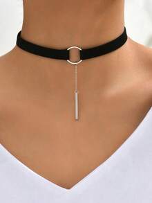 1pc Black Velvet Fabric Circle Choker With Chain Pendant Necklace For Women, Gothic Style In Summer - Nhiều màu - Xem 2