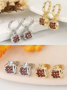 A Pair Of Fashionable Pomegranate-Themed Earrings With Micro-Inlaid Red Zirconia For Women, Exquisite And Versatile For Any Occasion, Available In Multiple Styles To Choose From, Can Be Given As A Gift To Friends.