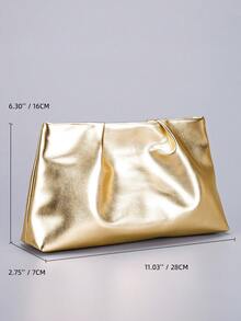 New Gold Pleated Cloud Clutch Bag, Niche Design, Multifunctional Evening Bag, Chain Shoulder Crossbody Bag, Minimalist Solid Color Wallet, Suitable For Party, Evening, Wedding, Date, Shopping And Other Occasions. - Gold - View 3