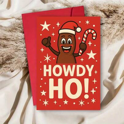 1PCFunny Christmas Greeting Card With Santa Hat And Candy Cane Perfect For Friends Family And Coworkers Holiday Party And Seasonal Gift GreetingsEnvelope + Greeting Card