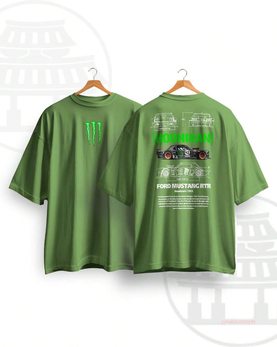 Unisex Streetwear T-Shirt – Mustang RTR – 100% Cotton, Signature Performance - 綠色 - 查看 1