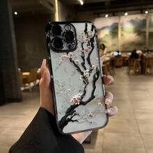 White Cherry Blossom Tree Blooming Pattern Electroplated Mobile Case Camera Lens Protection Wildflower Cases For Iphone 16 15 Pro Max Case 14 13 12 11 XR XS Plus Shockproof And Non-Slip Silicone Transparent Acrylic Mobile Phone Protective Film - màu đen - Xem 4