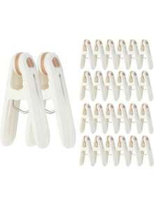 12pcs/Set Large Plastic Clothespins, Windproof Laundry Hanging Clips, Beach Towel Clips, Strong Spring Clips For Quilts, Socks, Multicolor, Multicolor, Durable Plastic Material, For Home Storage