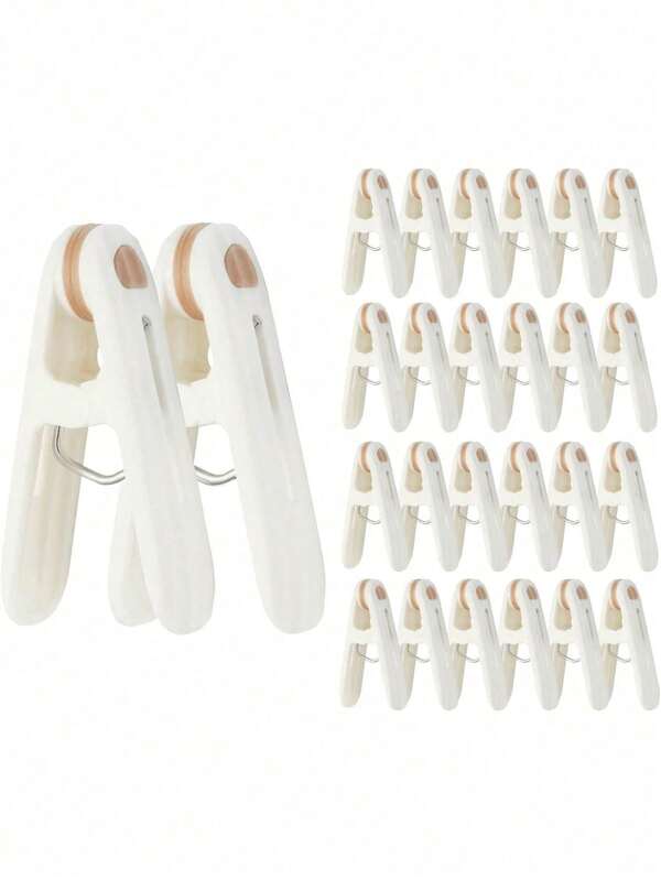 12pcs/Set Large Plastic Clothespins, Windproof Laundry Hanging Clips, Beach Towel Clips, Strong Spring Clips For Quilts, Socks, Multicolor, Multicolor, Durable Plastic Material, For Home Storage