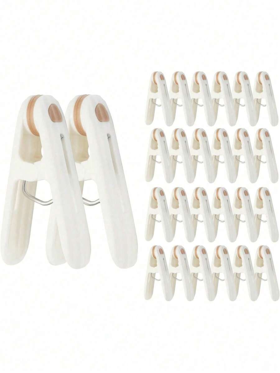 12pcs/Set Large Plastic Clothespins, Windproof Laundry Hanging Clips, Beach Towel Clips, Strong Spring Clips For Quilts, Socks, Multicolor, Multicolor, Durable Plastic Material, For Home Storage
