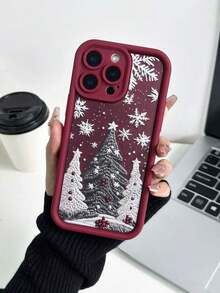 Burgundy Winter Apple Christmas Colorful Concave Soft Phone Case Compatible With IPhone16/IPhone15/XR/7p8p/P12promax/P13promax/P14PROMAX/P13/P14/P11/P12/P14, XS/S/XSMAX/78, Cute & Fashionable Thick Protective Cover
