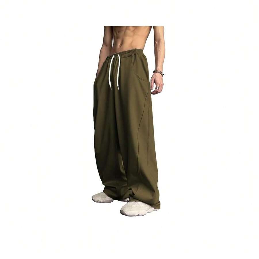 WZIKAI Men's Baggy Sweatpants Elastic Waist Drawstring Wide Leg Sweatpants Casual Loose Baggy Joggers With Pockets{"Size_name":"X-Large","Color_name":"Green"} - 綠色的 - 查看 1