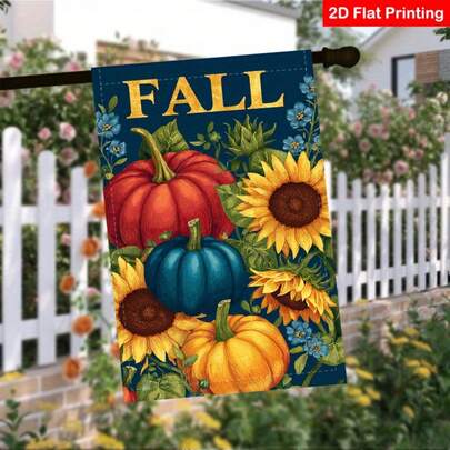 One Double-Sided Autumn Garden Mailbox Flag - Made Of Durable Canvas Material, Featuring Bright Pumpkin And Sunflower Patterns And The Word "FALL", With Outdoor Rainproof Decoration (Without Stand), 2D Graphic Design, Suitable For Home Decoration During The Autumn Harvest Season.