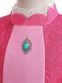 少女泡泡袖蕾丝刺绣网纱缎面长款优雅舞会礼服，适合舞会、生日派对等场合，不含头饰 - 玫紅色 - 查看 6