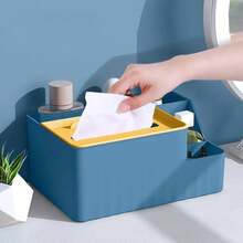Organizador de Escritorio de Secciones - Caja de Pañuelos Multifuncional con Soporte para Control Remoto, Almacenamiento de Plástico para Sala de Estar, Cocina y Oficina - Azul - Ver 4