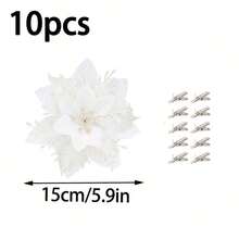 10pcs/20pcs/1pc Shiny Double Layer Poinsettia Artificial Christmas Flowers With Clips, Suitable For Christmas, New Year, Wedding Party, Wreath, Staircase, Window, Fireplace, Christmas Tree Decoration, Poinsettia Christmas Tree Ornaments, Christmas Decorations, Glitter Artificial Poinsettia, DIY Wreath, Home Decor, Wedding Party, Christmas Gift Decorations, Christmas Decorations, Holiday Party Decorations, Christmas Room Decor